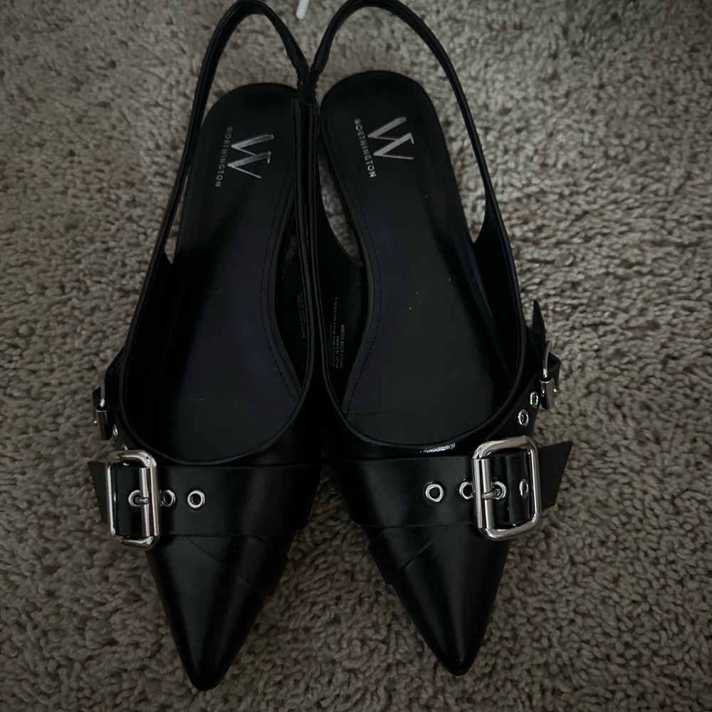 Worthington Black Flats with Silver Buckles